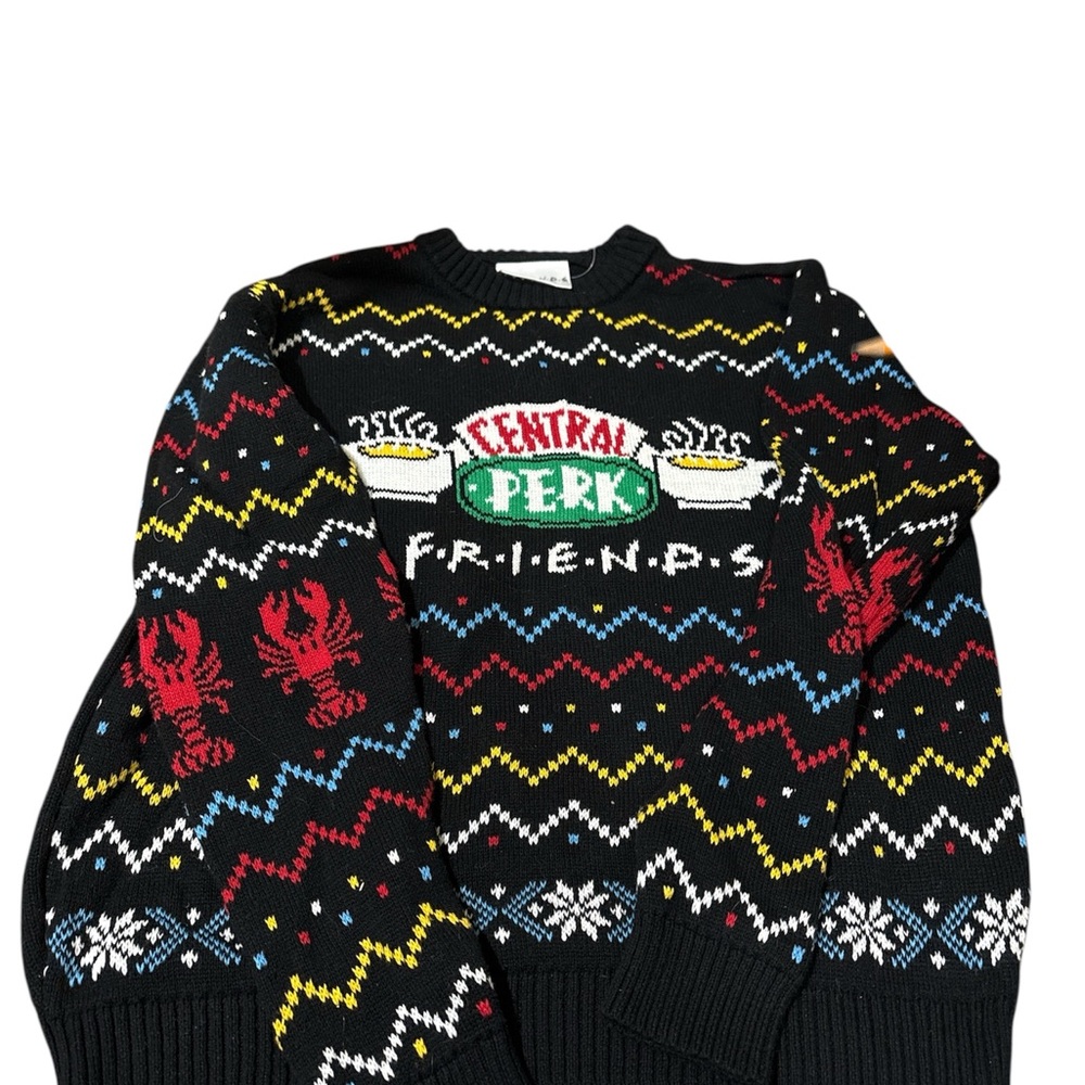 FRIENDS eclectic Black Christmas Sweater with Lobster accents size M